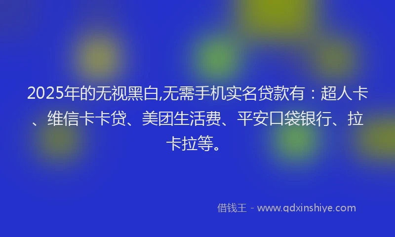2025年的无视黑白,无需手机实名贷款有：超人卡、维信卡卡贷、美团生活费、平安口袋银行、拉卡拉等。