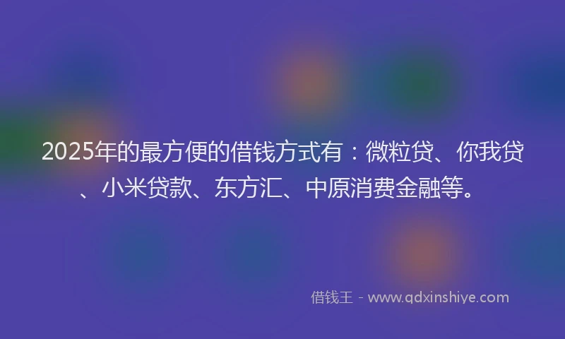 2025年的最方便的借钱方式有：微粒贷、你我贷、小米贷款、东方汇、中原消费金融等。
