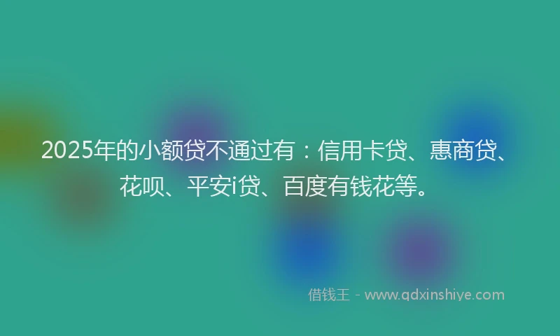 2025年的小额贷不通过有：信用卡贷、惠商贷、花呗、平安i贷、百度有钱花等。