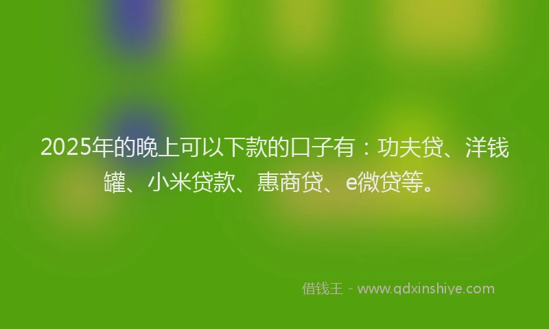 2025年的晚上可以下款的口子有：功夫贷、洋钱罐、小米贷款、惠商贷、e微贷等。