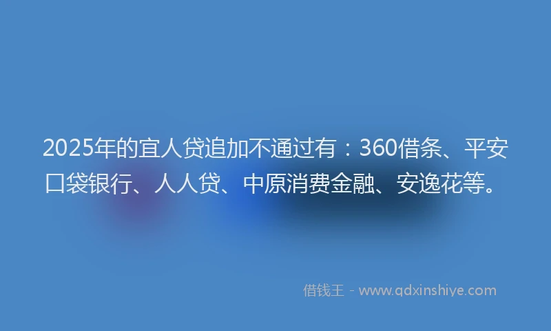 2025年的宜人贷追加不通过有：360借条、平安口袋银行、人人贷、中原消费金融、安逸花等。
