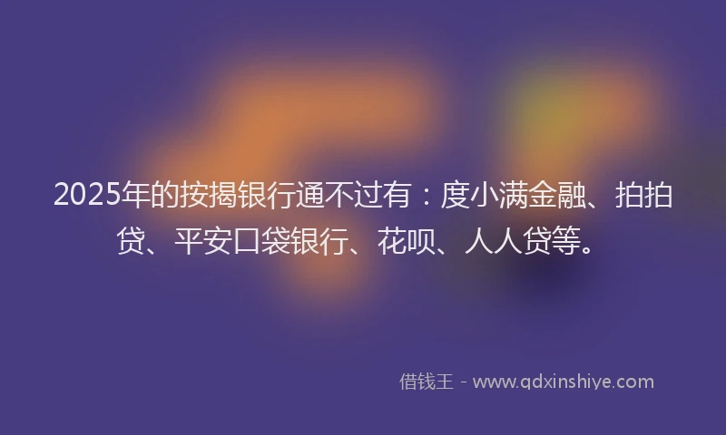 2025年的按揭银行通不过有：度小满金融、拍拍贷、平安口袋银行、花呗、人人贷等。