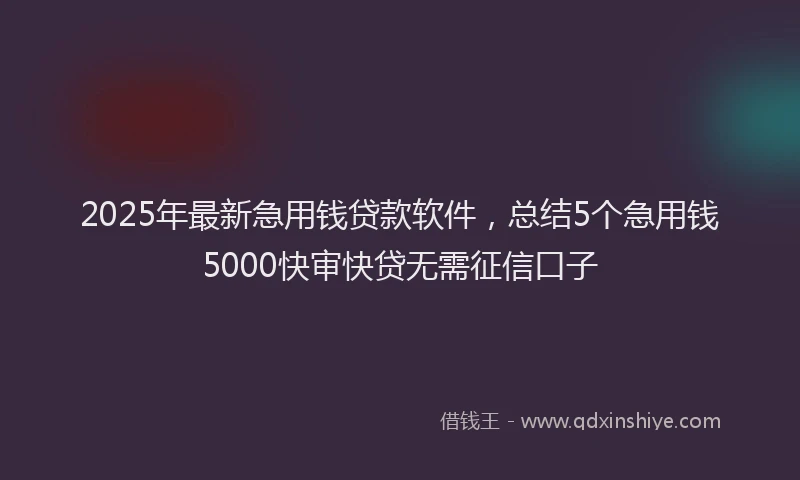 2025年最新急用钱贷款软件，总结5个急用钱5000快审快贷无需征信口子
