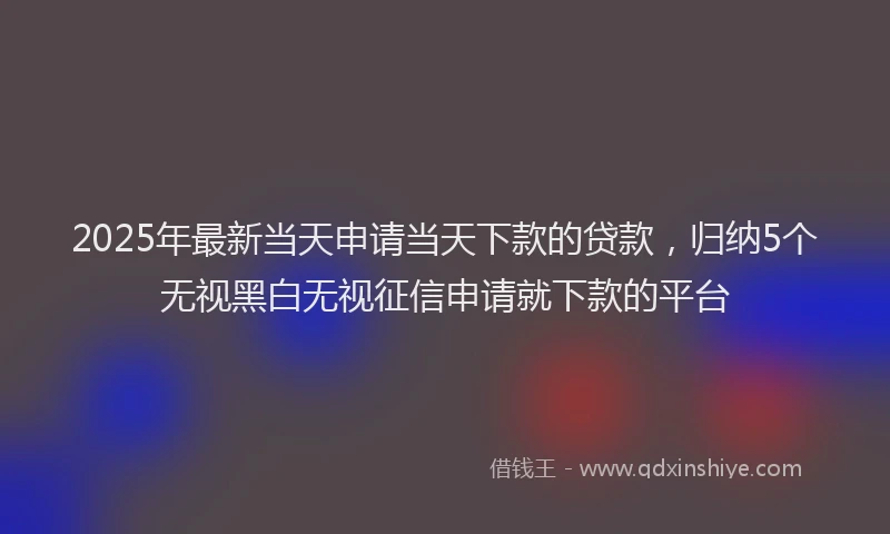 2025年最新当天申请当天下款的贷款，归纳5个无视黑白无视征信申请就下款的平台