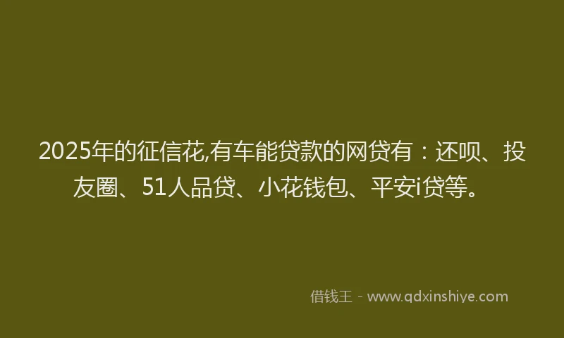 2025年的征信花,有车能贷款的网贷有：还呗、投友圈、51人品贷、小花钱包、平安i贷等。