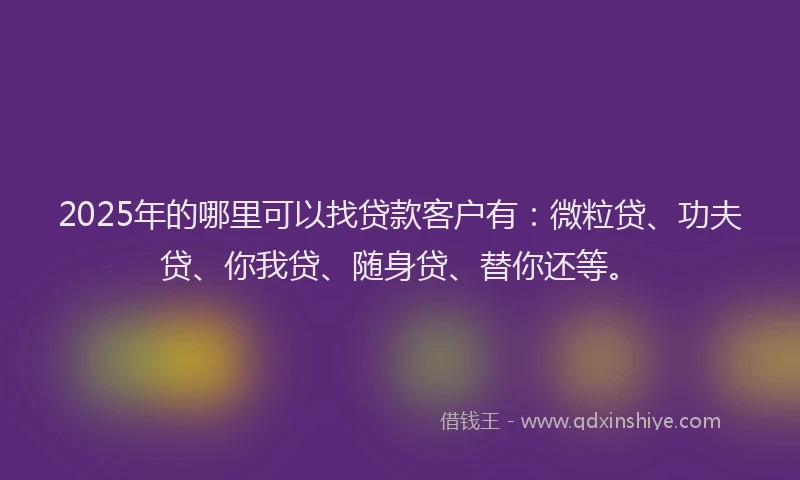 2025年的哪里可以找贷款客户有：微粒贷、功夫贷、你我贷、随身贷、替你还等。