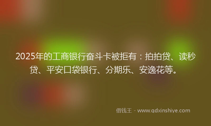2025年的工商银行奋斗卡被拒有：拍拍贷、读秒贷、平安口袋银行、分期乐、安逸花等。