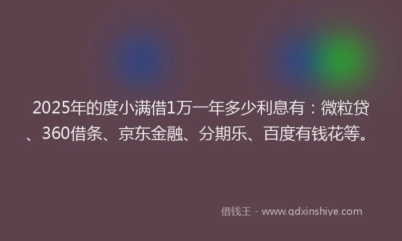 2025年的度小满借1万一年多少利息有：微粒贷、360借条、京东金融、分期乐、百度有钱花等。