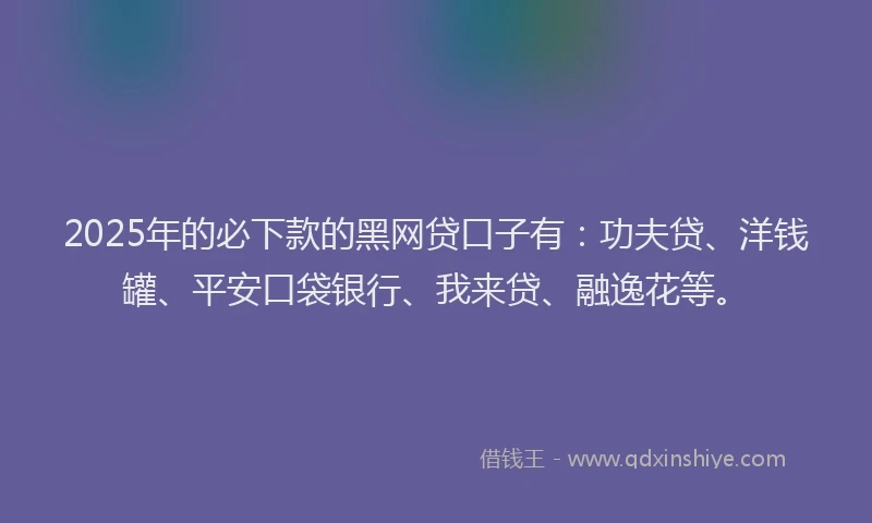 2025年的必下款的黑网贷口子有：功夫贷、洋钱罐、平安口袋银行、我来贷、融逸花等。