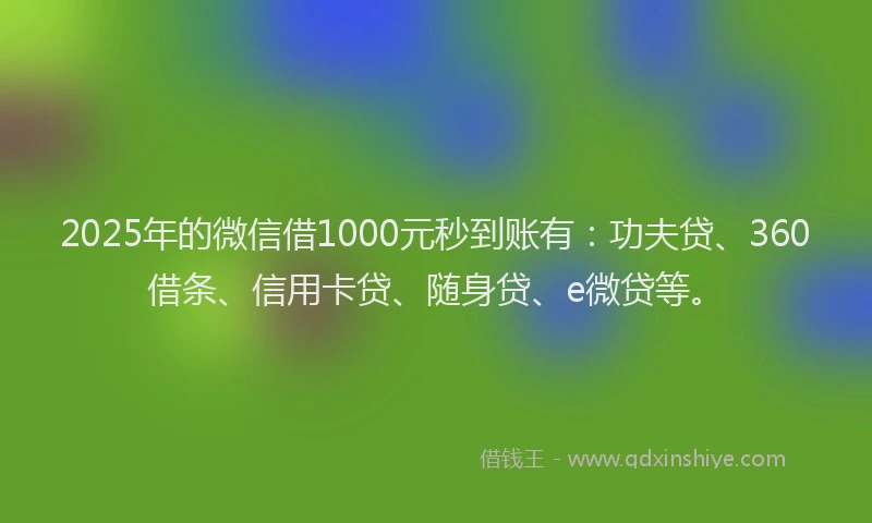 2025年的微信借1000元秒到账有：功夫贷、360借条、信用卡贷、随身贷、e微贷等。
