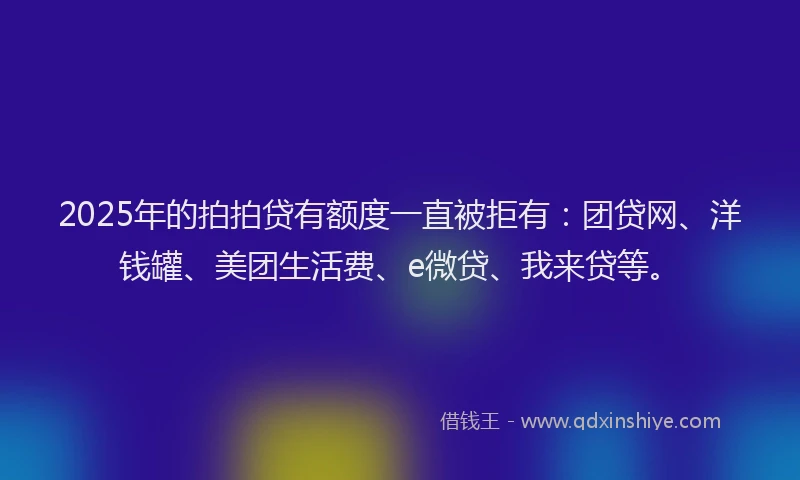 2025年的拍拍贷有额度一直被拒有：团贷网、洋钱罐、美团生活费、e微贷、我来贷等。