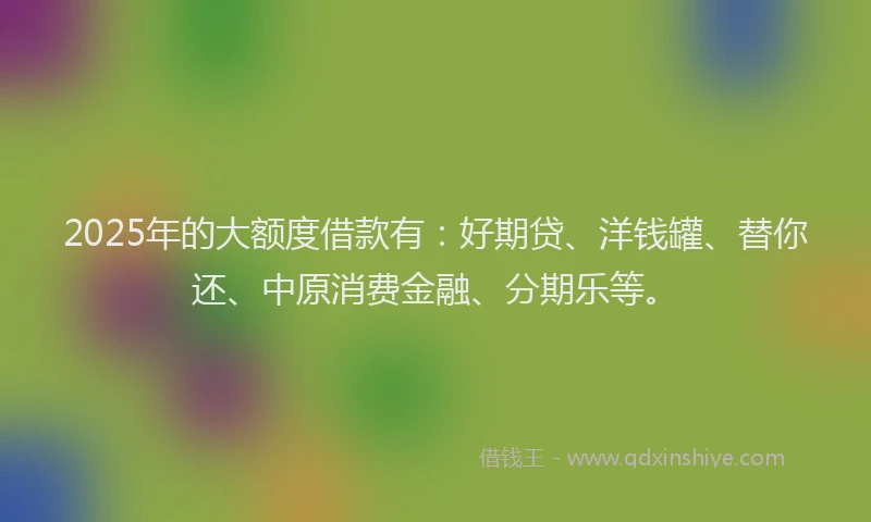 2025年的大额度借款有：好期贷、洋钱罐、替你还、中原消费金融、分期乐等。