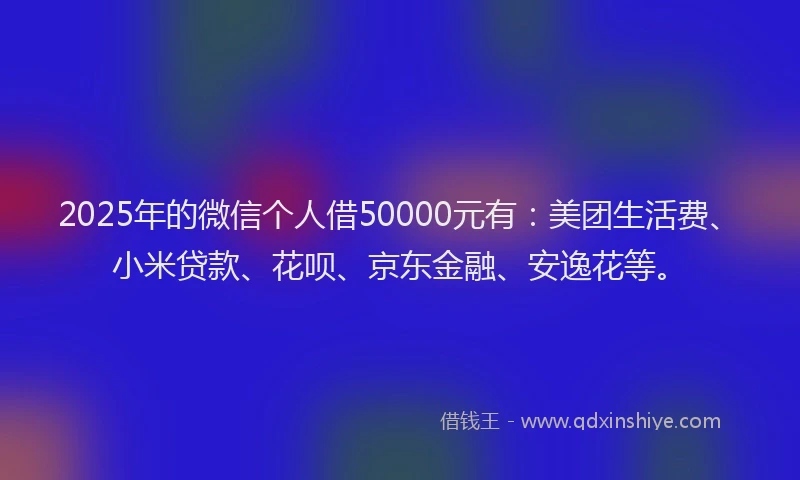 2025年的微信个人借50000元有：美团生活费、小米贷款、花呗、京东金融、安逸花等。