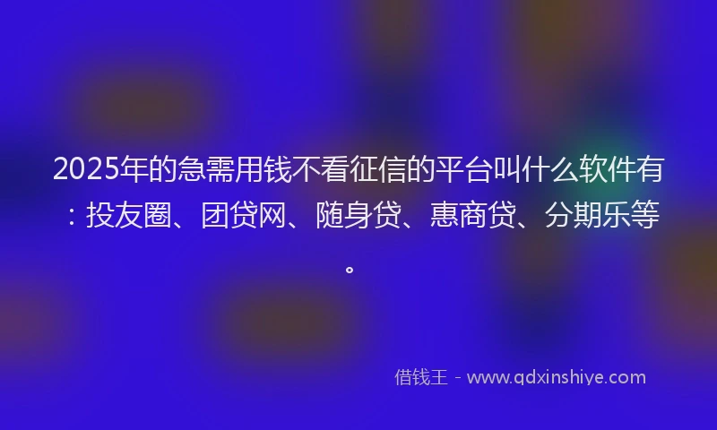 2025年的急需用钱不看征信的平台叫什么软件有：投友圈、团贷网、随身贷、惠商贷、分期乐等。