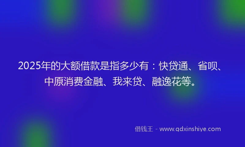 2025年的大额借款是指多少有：快贷通、省呗、中原消费金融、我来贷、融逸花等。