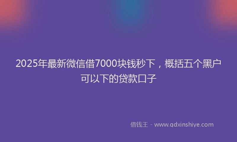 2025年最新微信借7000块钱秒下，概括五个黑户可以下的贷款口子