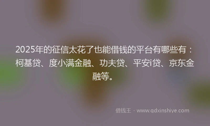 2025年的征信太花了也能借钱的平台有哪些有：柯基贷、度小满金融、功夫贷、平安i贷、京东金融等。