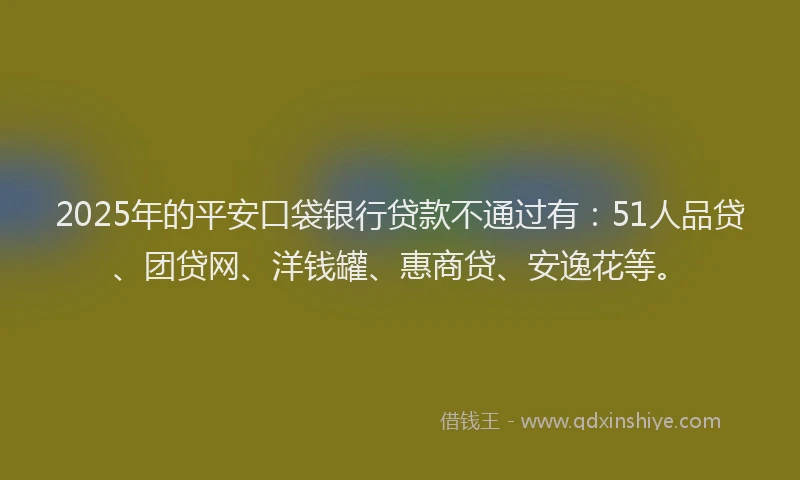 2025年的平安口袋银行贷款不通过有：51人品贷、团贷网、洋钱罐、惠商贷、安逸花等。