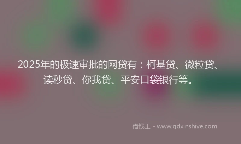 2025年的极速审批的网贷有：柯基贷、微粒贷、读秒贷、你我贷、平安口袋银行等。