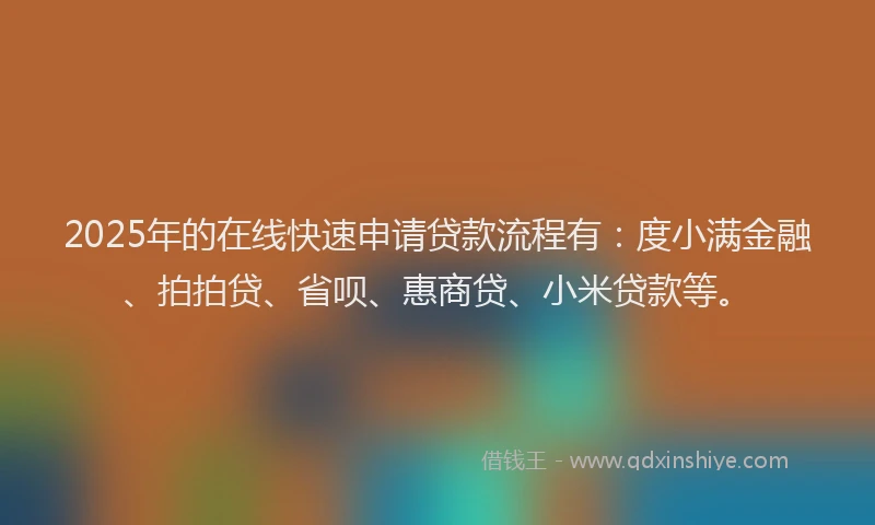 2025年的在线快速申请贷款流程有：度小满金融、拍拍贷、省呗、惠商贷、小米贷款等。