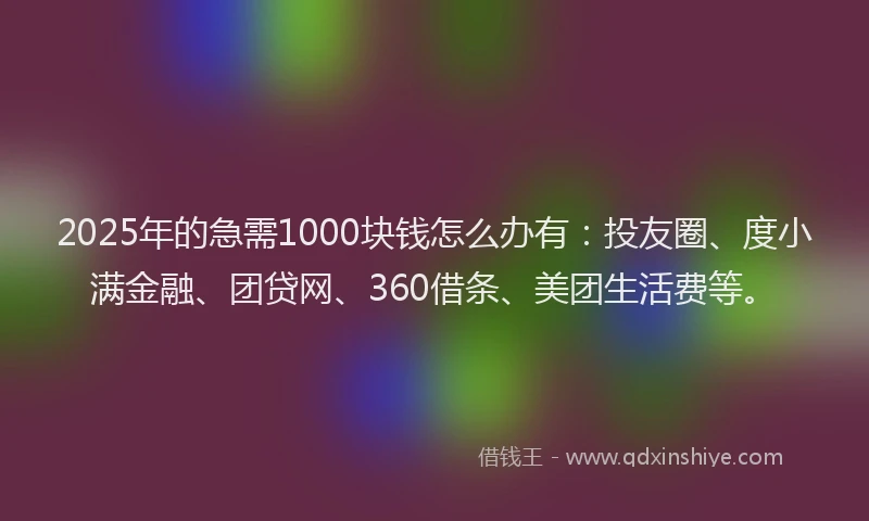 2025年的急需1000块钱怎么办有：投友圈、度小满金融、团贷网、360借条、美团生活费等。