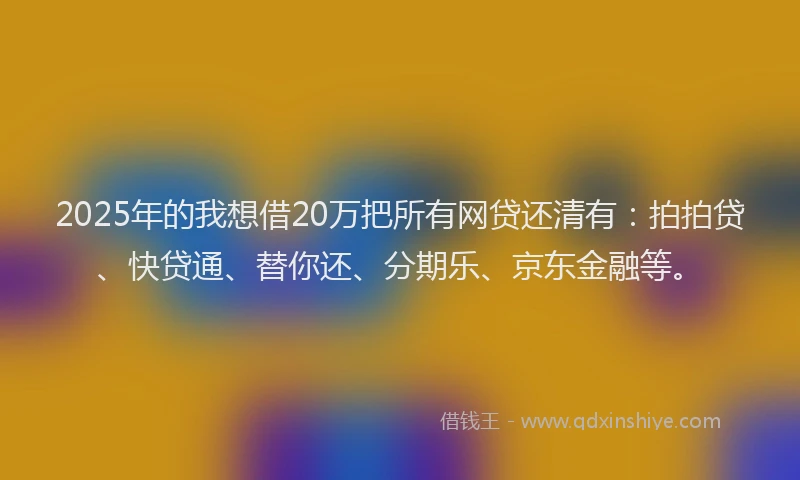 2025年的我想借20万把所有网贷还清有：拍拍贷、快贷通、替你还、分期乐、京东金融等。