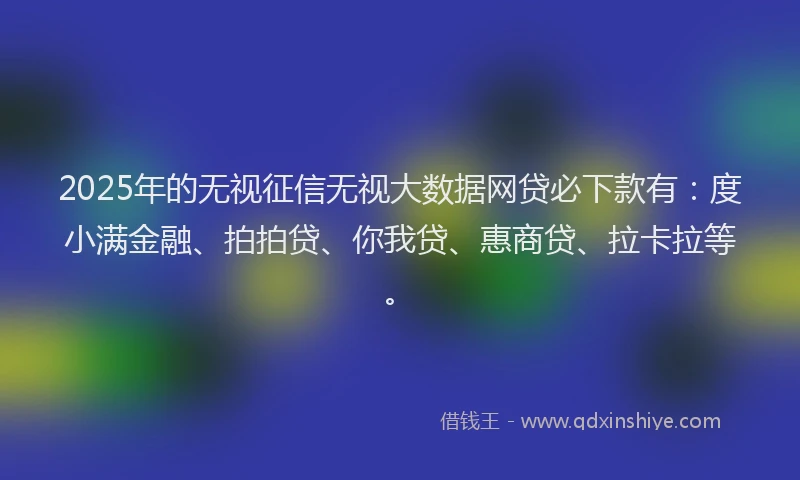 2025年的无视征信无视大数据网贷必下款有：度小满金融、拍拍贷、你我贷、惠商贷、拉卡拉等。