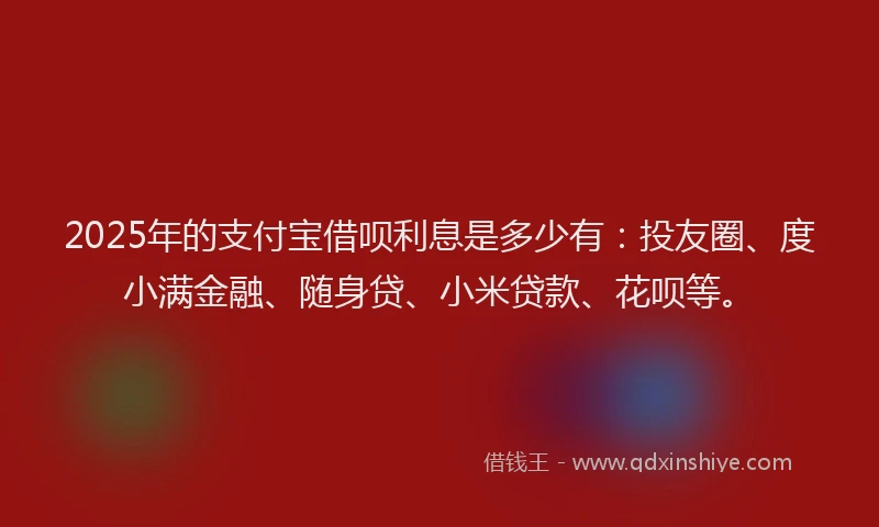 2025年的支付宝借呗利息是多少有：投友圈、度小满金融、随身贷、小米贷款、花呗等。
