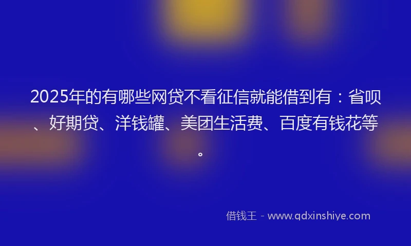 2025年的有哪些网贷不看征信就能借到有：省呗、好期贷、洋钱罐、美团生活费、百度有钱花等。