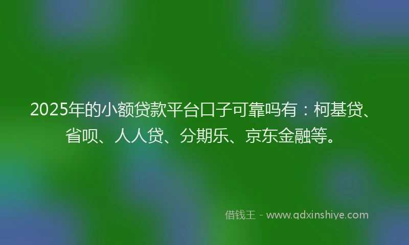 2025年的小额贷款平台口子可靠吗有：柯基贷、省呗、人人贷、分期乐、京东金融等。