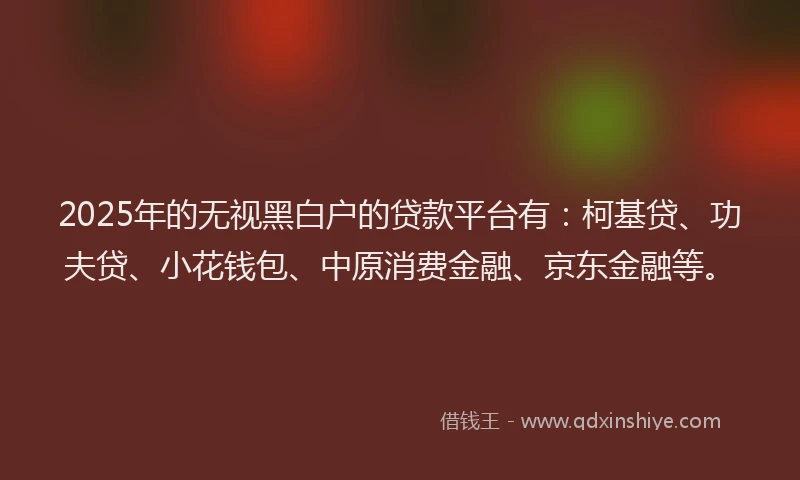 2025年的无视黑白户的贷款平台有：柯基贷、功夫贷、小花钱包、中原消费金融、京东金融等。