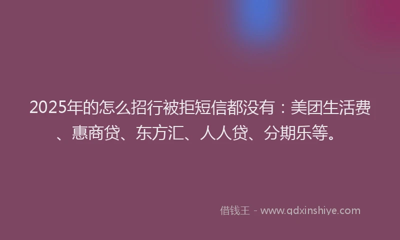 2025年的怎么招行被拒短信都没有：美团生活费、惠商贷、东方汇、人人贷、分期乐等。