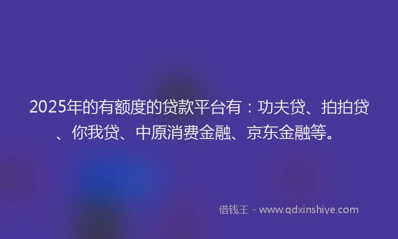 2025年的有额度的贷款平台有：功夫贷、拍拍贷、你我贷、中原消费金融、京东金融等。