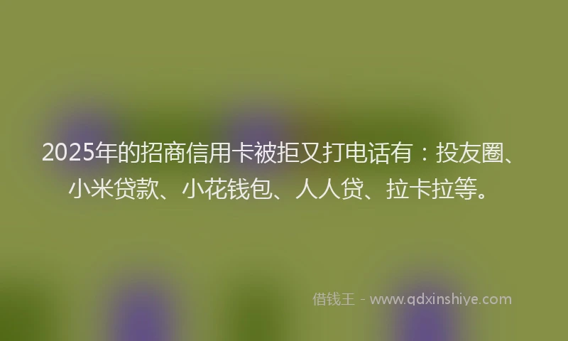 2025年的招商信用卡被拒又打电话有：投友圈、小米贷款、小花钱包、人人贷、拉卡拉等。