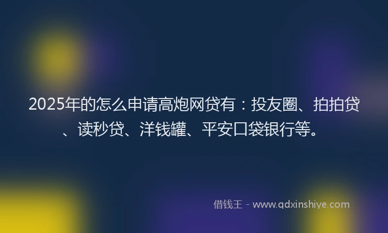 2025年的怎么申请高炮网贷有：投友圈、拍拍贷、读秒贷、洋钱罐、平安口袋银行等。