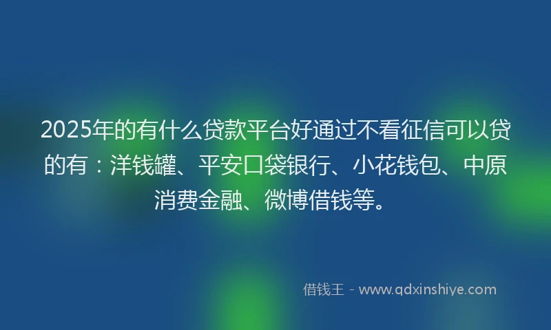2025年的有什么贷款平台好通过不看征信可以贷的有：洋钱罐、平安口袋银行、小花钱包、中原消费金融、微博借钱等。