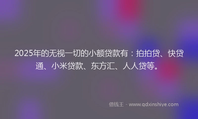 2025年的无视一切的小额贷款有：拍拍贷、快贷通、小米贷款、东方汇、人人贷等。
