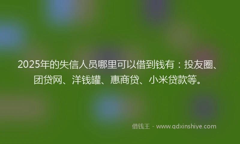 2025年的失信人员哪里可以借到钱有：投友圈、团贷网、洋钱罐、惠商贷、小米贷款等。