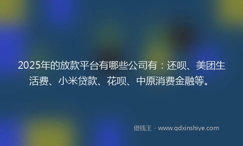 2025年的放款平台有哪些公司有：还呗、美团生活费、小米贷款、花呗、中原消费金融等。