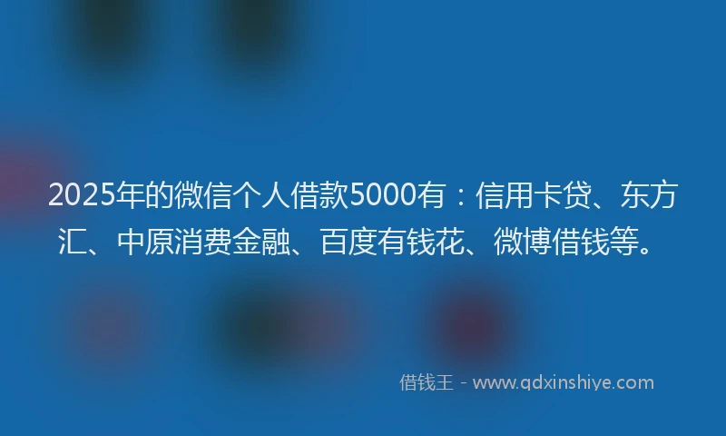 2025年的微信个人借款5000有：信用卡贷、东方汇、中原消费金融、百度有钱花、微博借钱等。
