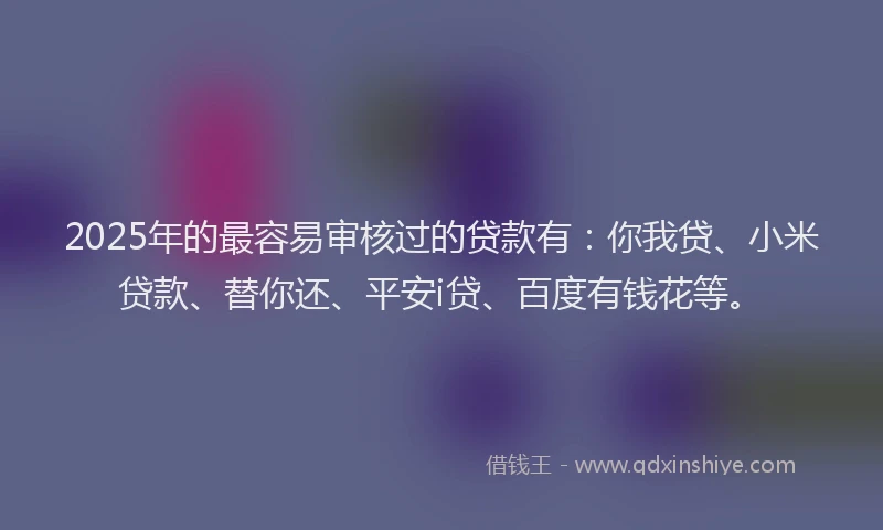 2025年的最容易审核过的贷款有：你我贷、小米贷款、替你还、平安i贷、百度有钱花等。