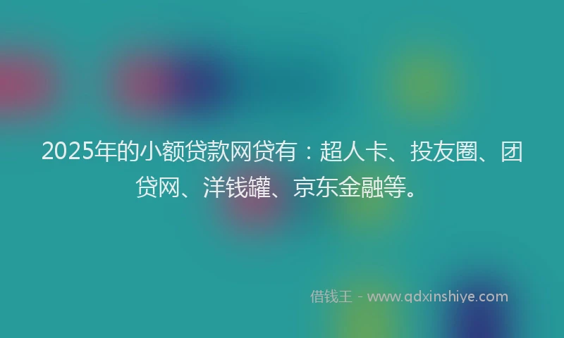 2025年的小额贷款网贷有：超人卡、投友圈、团贷网、洋钱罐、京东金融等。