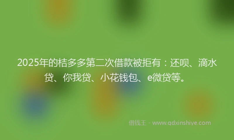 2025年的桔多多第二次借款被拒有：还呗、滴水贷、你我贷、小花钱包、e微贷等。