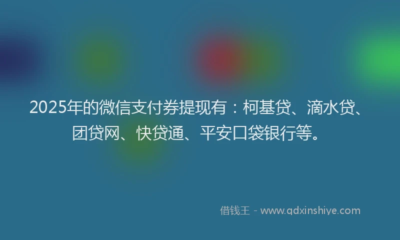 2025年的微信支付券提现有：柯基贷、滴水贷、团贷网、快贷通、平安口袋银行等。