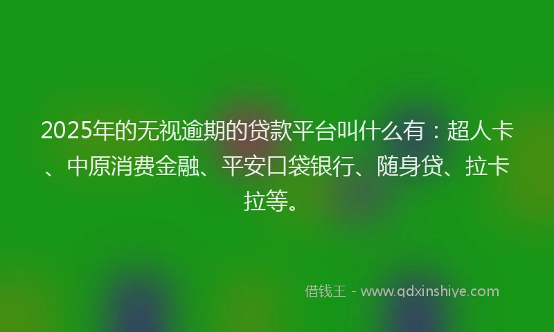 2025年的无视逾期的贷款平台叫什么有：超人卡、中原消费金融、平安口袋银行、随身贷、拉卡拉等。