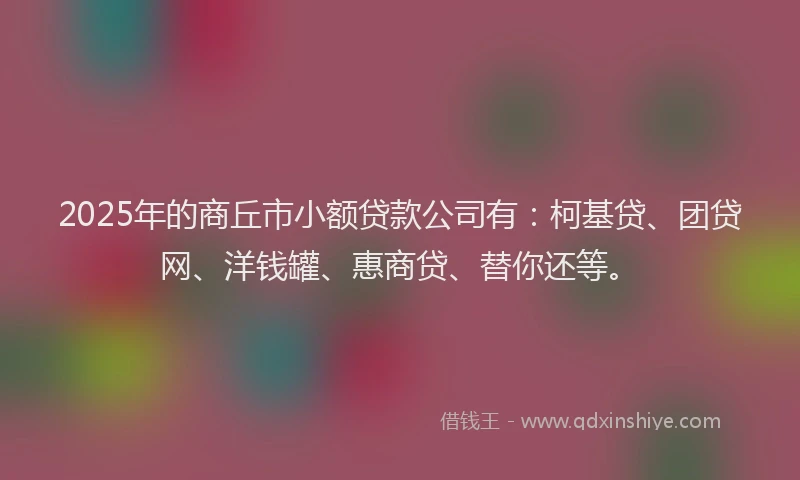 2025年的商丘市小额贷款公司有：柯基贷、团贷网、洋钱罐、惠商贷、替你还等。