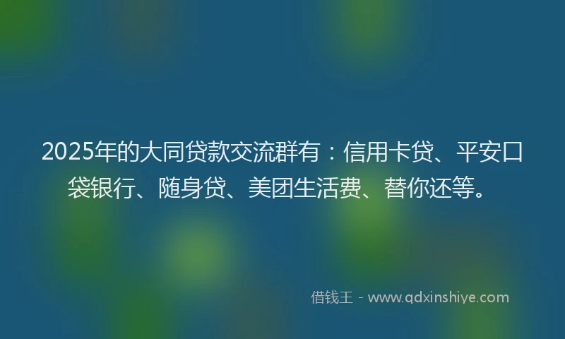 2025年的大同贷款交流群有：信用卡贷、平安口袋银行、随身贷、美团生活费、替你还等。