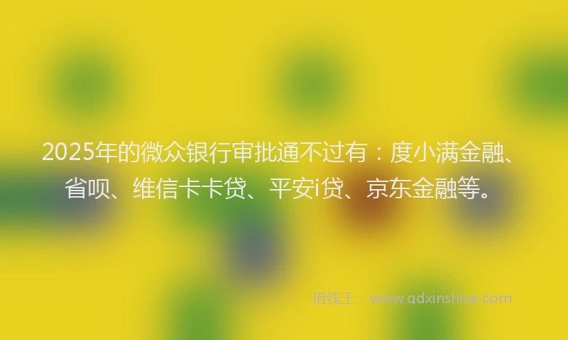2025年的微众银行审批通不过有：度小满金融、省呗、维信卡卡贷、平安i贷、京东金融等。