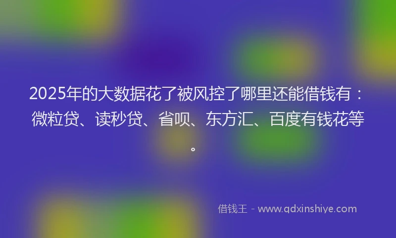 2025年的大数据花了被风控了哪里还能借钱有：微粒贷、读秒贷、省呗、东方汇、百度有钱花等。