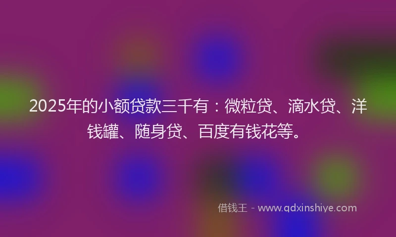 2025年的小额贷款三千有：微粒贷、滴水贷、洋钱罐、随身贷、百度有钱花等。